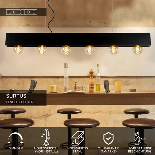 Lucide SURTUS - Pendelleuchten - 6xE27 - Schwarz - USP